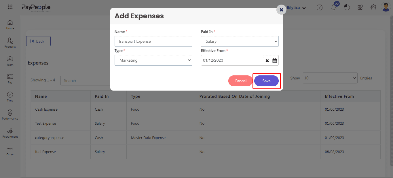 Expense PayPeople HR Payroll HRMS Attendance Software in Lahore
