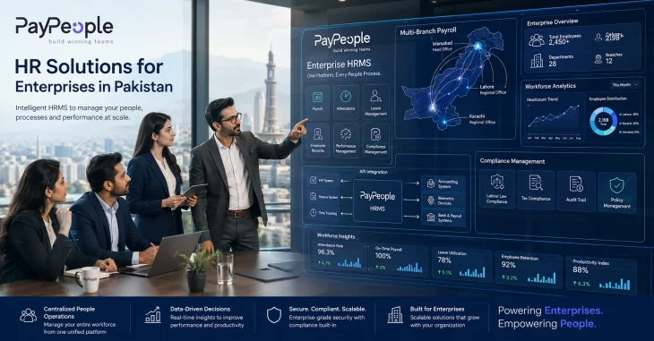 HR solutions for enterprises in Pakistan with multi-branch payroll, HRMS analytics, and workforce management features