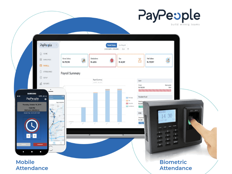 Modern office team using attendance software in Islamabad for secure employee data management.