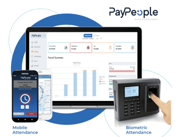 Modern office workers in Islamabad using digital dashboard for hrms in islamabad by PayPeople.