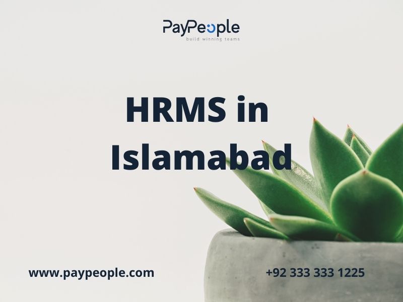 Modern office building with digital interface showing HRMS in Islamabad for local businesses.