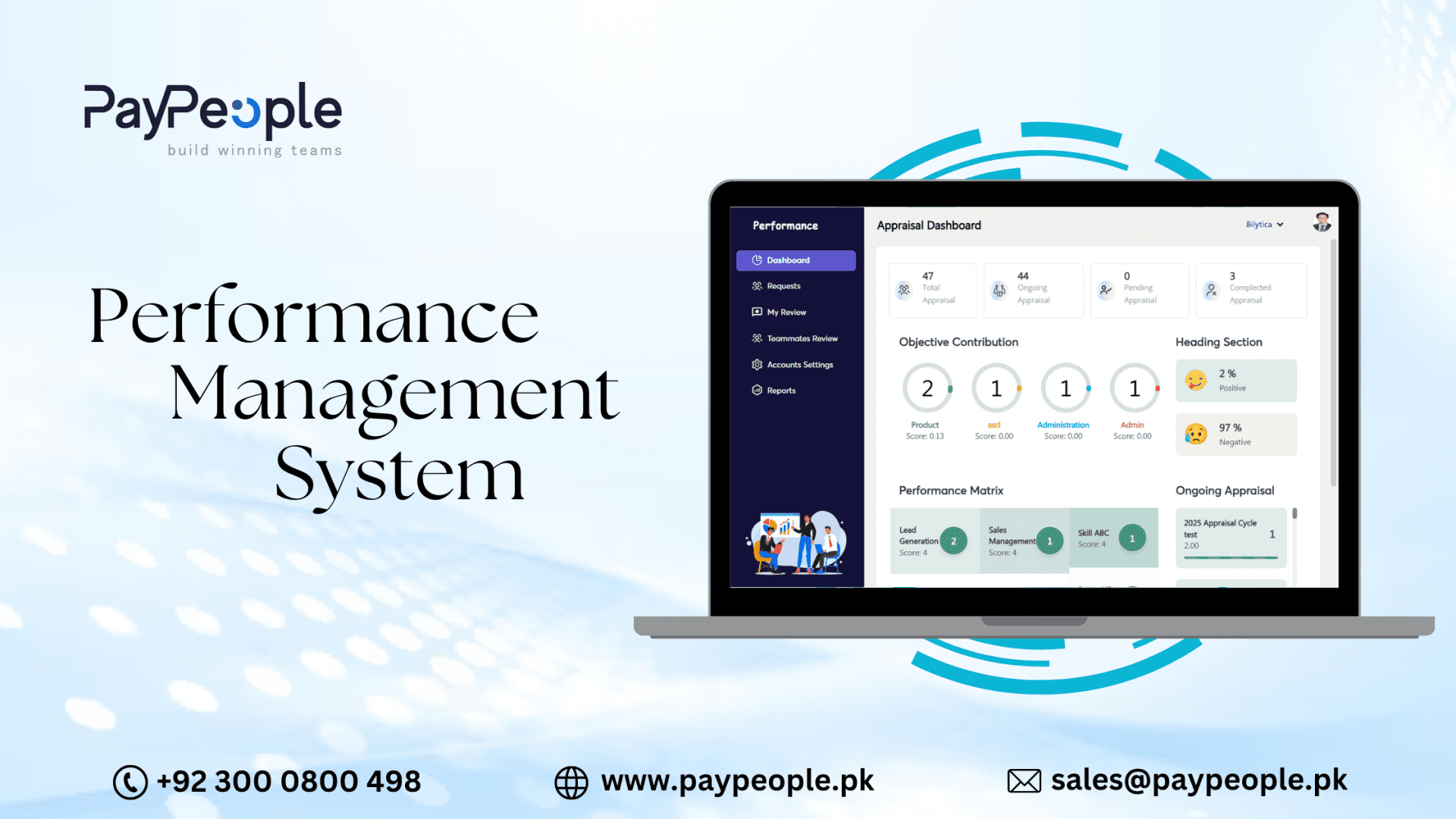 Digital dashboard showing performance management system metrics for high performing Pakistani teams.
