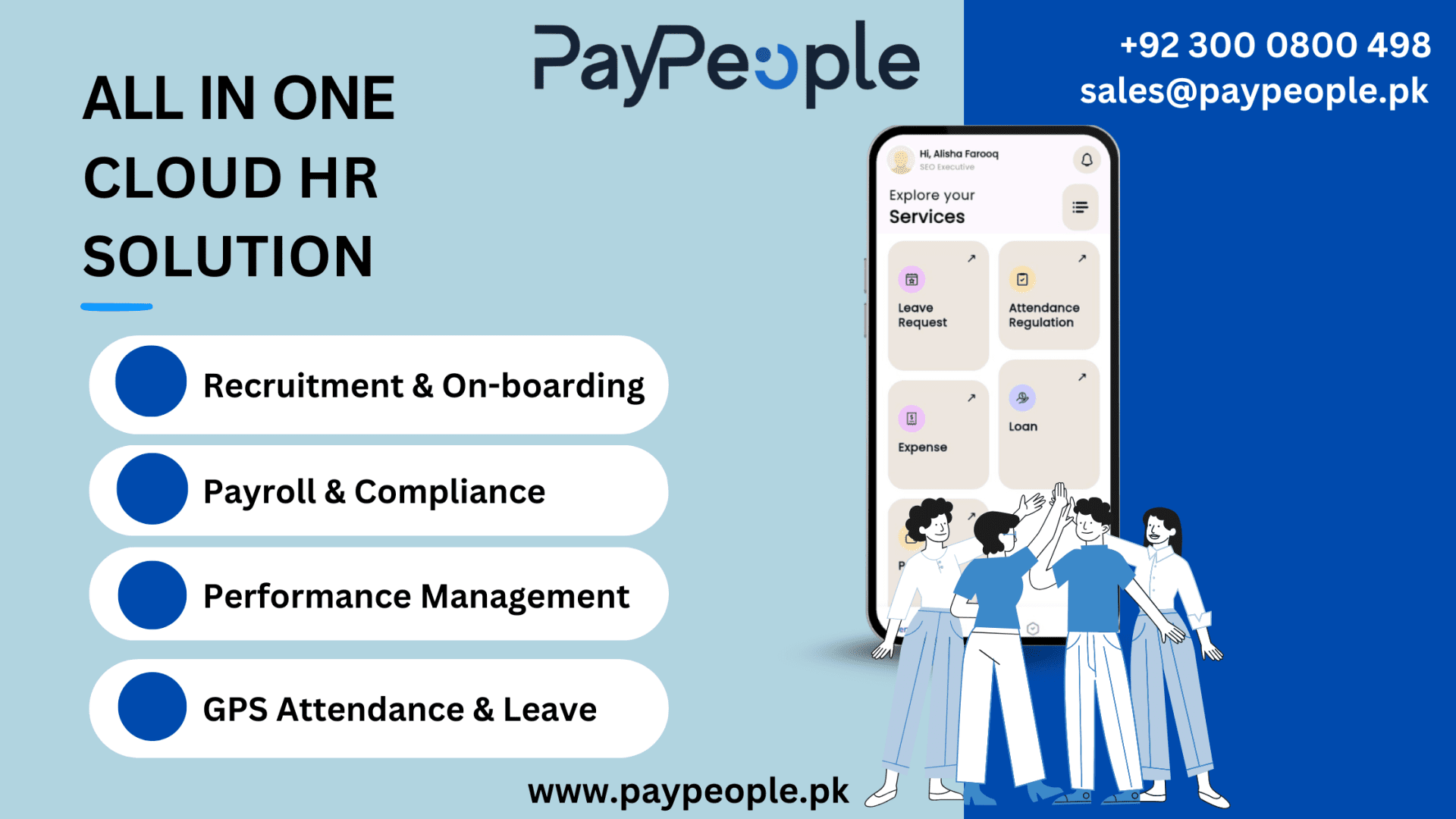 Modern office team in Lahore using hr software on laptops for payroll management.