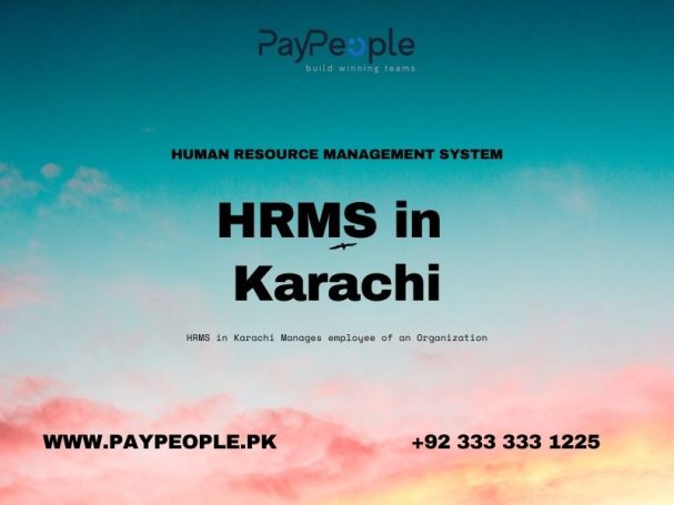 A modern office dashboard displaying HRMS in Karachi features for payroll and biometric attendance.