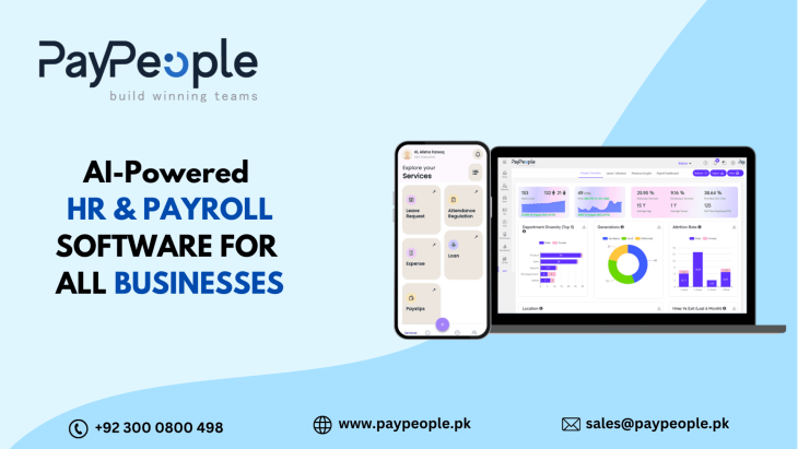 Modern office interface displaying dashboard of ai-powered hr and payroll software for Pakistani businesses.