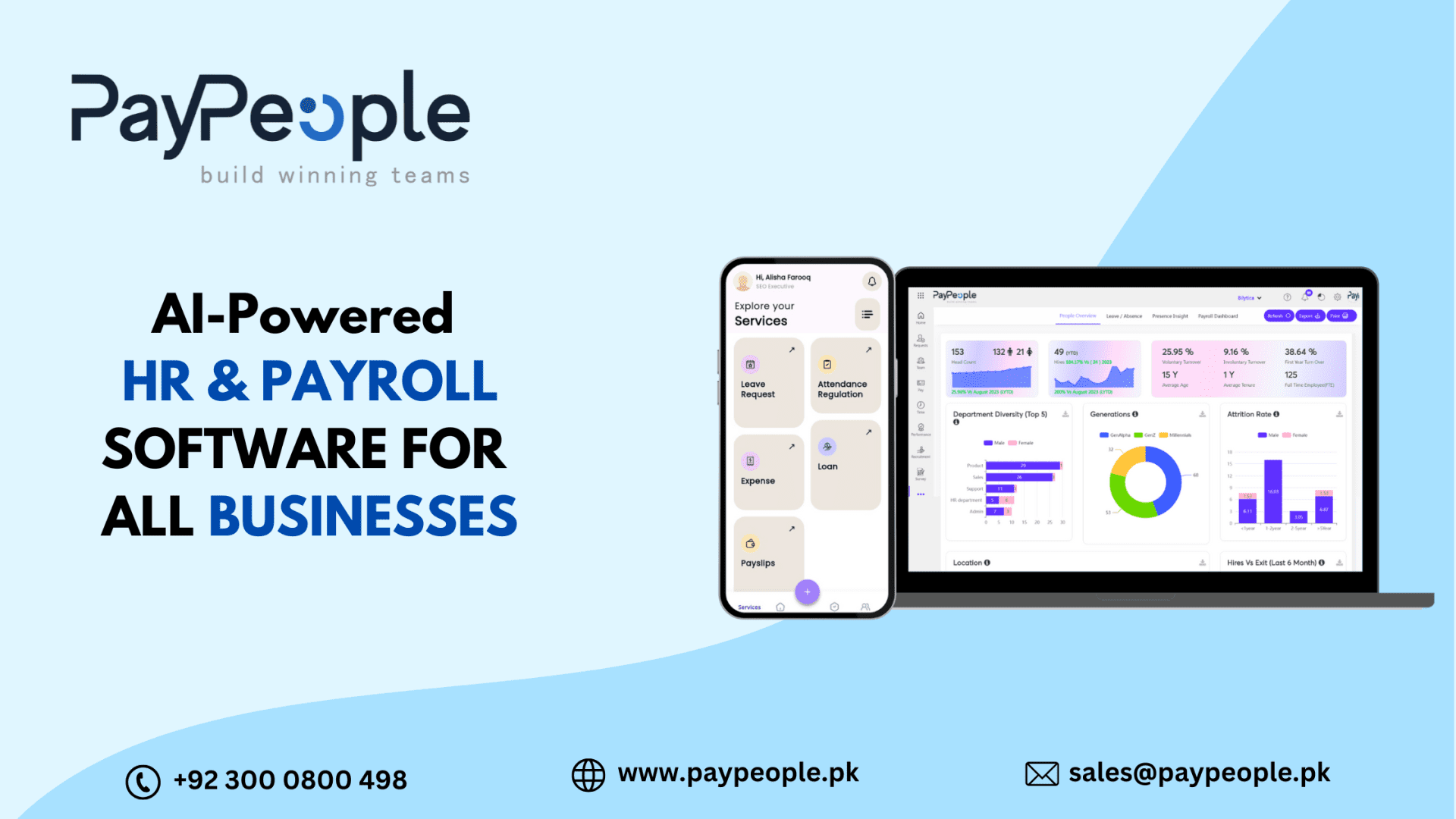 Modern office interface displaying dashboard of ai-powered hr and payroll software for Pakistani businesses.