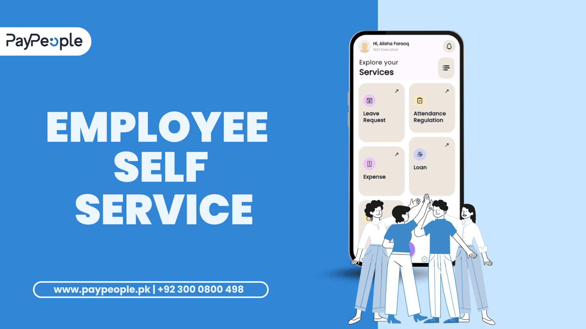 Modern HR dashboard displaying employee self-service features for payroll and leave management.