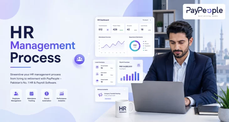 HR manager reviewing HR management process dashboard in Pakistan